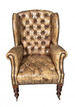 Matched Pair Of English Tufted Leather Wing Back Chairs - 4261001
