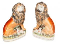 Matched Pair Of Staffordshire Pottery Lions - 4139230