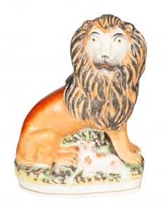 Matched Pair Of Staffordshire Pottery Lions - 4139236