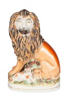 Matched Pair Of Staffordshire Pottery Lions - 4139241