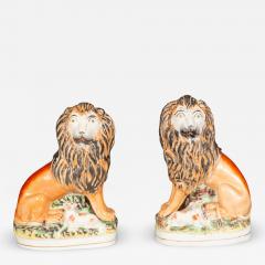 Matched Pair Of Staffordshire Pottery Lions - 4189094