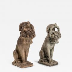 Matched Pair of Composite Stone Dogs with Fruit Baskets England Mid 20th C  - 4640567