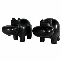 Matched Pair of Italian Marmo Negro Marble Hippos - 4197505