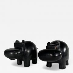 Matched Pair of Italian Marmo Negro Marble Hippos - 4230671