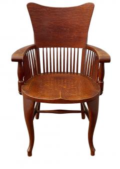 Matching Pair of Antique Quarter Sawn Oak Spindle Back Armchairs or Side Chairs - 2928987