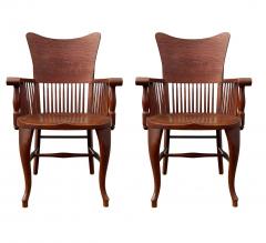 Matching Pair of Antique Quarter Sawn Oak Spindle Back Armchairs or Side Chairs - 2928993