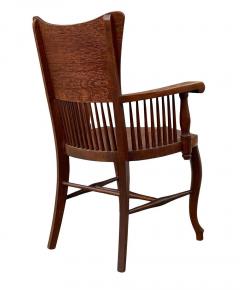 Matching Pair of Antique Quarter Sawn Oak Spindle Back Armchairs or Side Chairs - 2928995