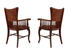 Matching Pair of Antique Quarter Sawn Oak Spindle Back Armchairs or Side Chairs - 2928996