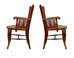 Matching Pair of Antique Quarter Sawn Oak Spindle Back Armchairs or Side Chairs - 2928997