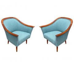 Matching Pair of Mid Century Danish Modern Lounge Chairs in Teak Sage Tweed - 2233854