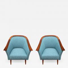 Matching Pair of Mid Century Danish Modern Lounge Chairs in Teak Sage Tweed - 2237220