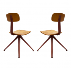 Matching Pair of Mid Century Industrial Modern Steel Bent Wood Side Chairs - 2581030