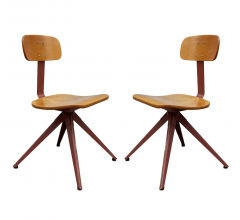 Matching Pair of Mid Century Industrial Modern Steel Bent Wood Side Chairs - 2581038