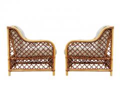 Matching Pair of Mid Century Modern Two Tone Rattan Club Chairs or Lounge Chairs - 2560018