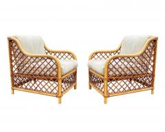 Matching Pair of Mid Century Modern Two Tone Rattan Club Chairs or Lounge Chairs - 2560019