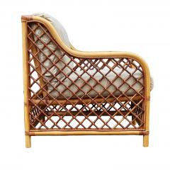 Matching Pair of Mid Century Modern Two Tone Rattan Club Chairs or Lounge Chairs - 2560023