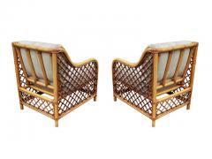 Matching Pair of Mid Century Modern Two Tone Rattan Club Chairs or Lounge Chairs - 2560024