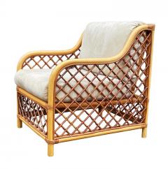 Matching Pair of Mid Century Modern Two Tone Rattan Club Chairs or Lounge Chairs - 2560025