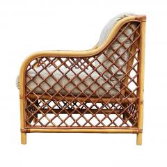 Matching Pair of Mid Century Modern Two Tone Rattan Club Chairs or Lounge Chairs - 2560026