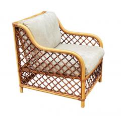 Matching Pair of Mid Century Modern Two Tone Rattan Club Chairs or Lounge Chairs - 2560027