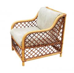 Matching Pair of Mid Century Modern Two Tone Rattan Club Chairs or Lounge Chairs - 2560028