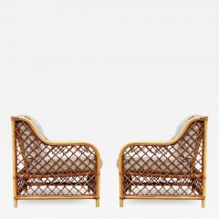 Matching Pair of Mid Century Modern Two Tone Rattan Club Chairs or Lounge Chairs - 2561602