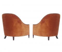 Matching Pair of Mid Century Velvet Bergere Lounge Chairs in Art Deco Form - 2011687