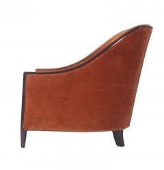 Matching Pair of Mid Century Velvet Bergere Lounge Chairs in Art Deco Form - 2011690