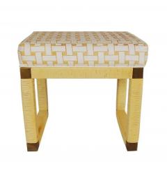 Matching Pair of Midcentury Hollywood Regency Yellow Rattan and Brass Bench Set - 2508455