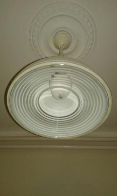 Mathieu Mat got 1 French Mid Century Modern White Enamel Metal Glass Pendants in Mategot Style - 1736526