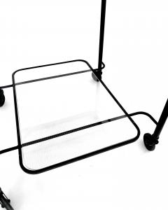 Mathieu Mat got MATHIEU MATEGOT BLACK PERFORATED METAL BAR CART WITH GLASS SHELF FRANCE C1956 - 4628240