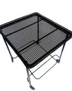 Mathieu Mat got MATHIEU MATEGOT BLACK PERFORATED METAL BAR CART WITH GLASS SHELF FRANCE C1956 - 4628241