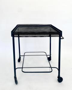 Mathieu Mat got MATHIEU MATEGOT BLACK PERFORATED METAL BAR CART WITH GLASS SHELF FRANCE C1956 - 4628243