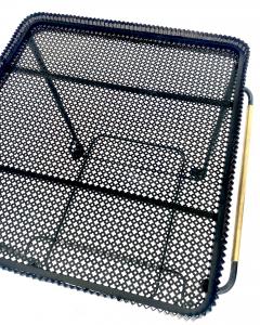 Mathieu Mat got MATHIEU MATEGOT BLACK PERFORATED METAL BAR CART WITH GLASS SHELF FRANCE C1956 - 4628244
