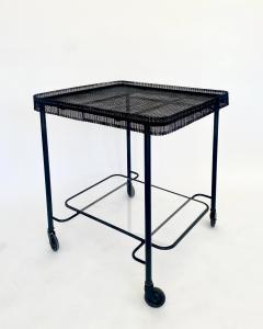 Mathieu Mat got MATHIEU MATEGOT BLACK PERFORATED METAL BAR CART WITH GLASS SHELF FRANCE C1956 - 4628246