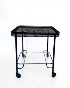 Mathieu Mat got MATHIEU MATEGOT BLACK PERFORATED METAL BAR CART WITH GLASS SHELF FRANCE C1956 - 4628247