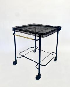 Mathieu Mat got MATHIEU MATEGOT BLACK PERFORATED METAL BAR CART WITH GLASS SHELF FRANCE C1956 - 4628248