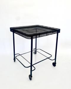 Mathieu Mat got MATHIEU MATEGOT BLACK PERFORATED METAL BAR CART WITH GLASS SHELF FRANCE C1956 - 4628250