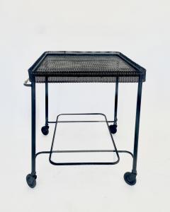 Mathieu Mat got MATHIEU MATEGOT BLACK PERFORATED METAL BAR CART WITH GLASS SHELF FRANCE C1956 - 4628251
