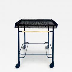 Mathieu Mat got MATHIEU MATEGOT BLACK PERFORATED METAL BAR CART WITH GLASS SHELF FRANCE C1956 - 4628262
