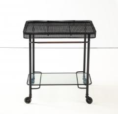 Mathieu Mat got Mathieu Mat got Metal Bar Cart Glass Lower Shelf Pleated Apron France 1956 - 4508924