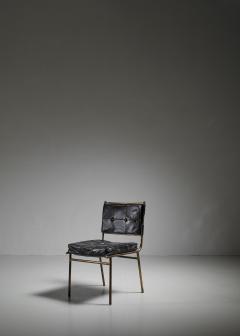 Mathieu Mat got Mathieu Mat got Rare Chair with Brass Frame and Leather Cushions France - 1114634