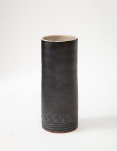 Matte Black MidCentury Vase White interior Incised Decoration France c 1950 - 2692304