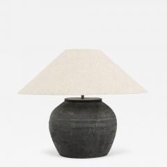 Matte Black Unglazed Lamp with Natural Color Linen Coolie Shade - 3315922