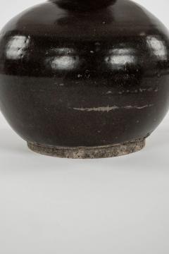 Matte Dark Brown Glazed Lamp from Antique Chinese Oil Jar - 3298249