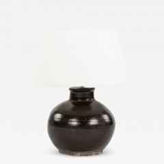 Matte Dark Brown Glazed Lamp from Antique Chinese Oil Jar - 3302585