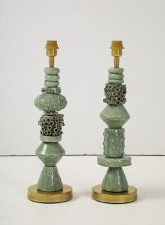 Matteo Giampaglia Sculptural Green Ceramic Sfere and Tubi with Brass Lamps by Matteo Giampaglia - 4292464