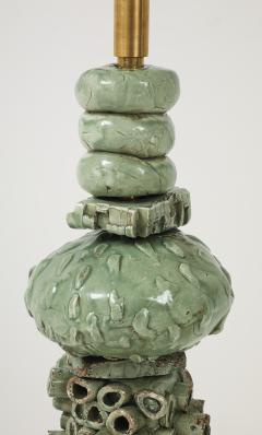 Matteo Giampaglia Sculptural Green Ceramic Sfere and Tubi with Brass Lamps by Matteo Giampaglia - 4292465
