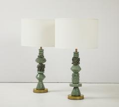Matteo Giampaglia Sculptural Green Ceramic Sfere and Tubi with Brass Lamps by Matteo Giampaglia - 4292466