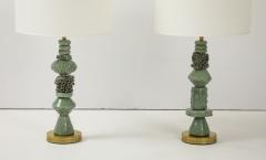 Matteo Giampaglia Sculptural Green Ceramic Sfere and Tubi with Brass Lamps by Matteo Giampaglia - 4292468